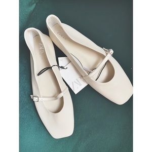 Zara Leather Maryjane Flats NWT